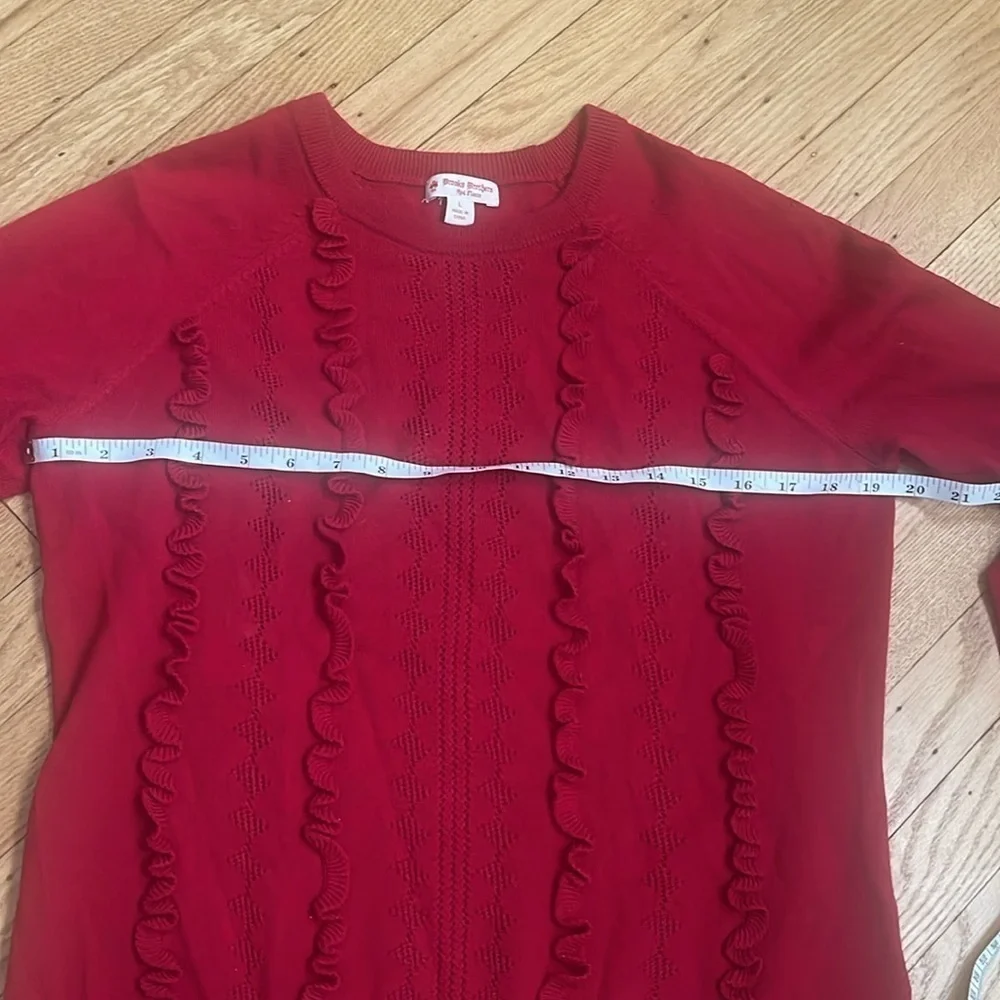 Brooks Brothers Red Fleece Wool Ruffle Pullover Sweater Size L